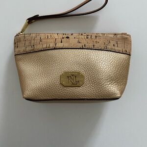 Ralph Lauren Gold and Tan Wristlet Clutch